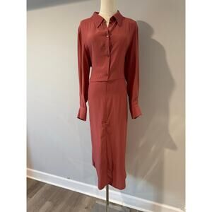 Camomilla Italia Women's Button Front Midi Shirt Dress Long Sleeve Coral NWT